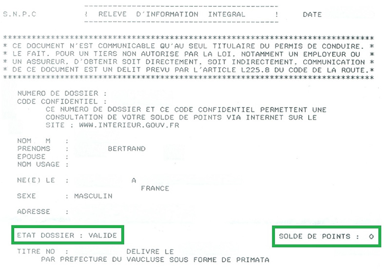 Relevé d'information dossier valide